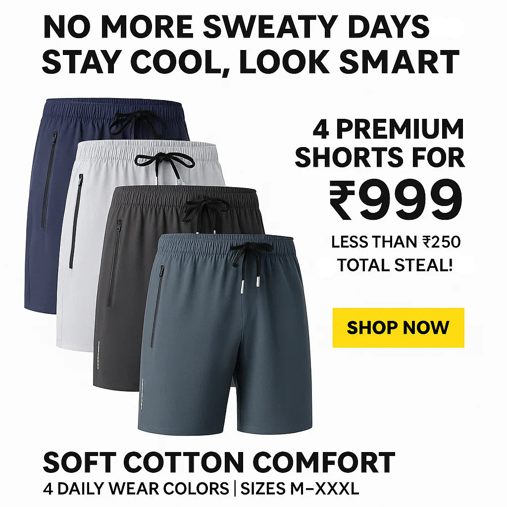 Combo of 4 Men's Stretchable Cotton Shorts